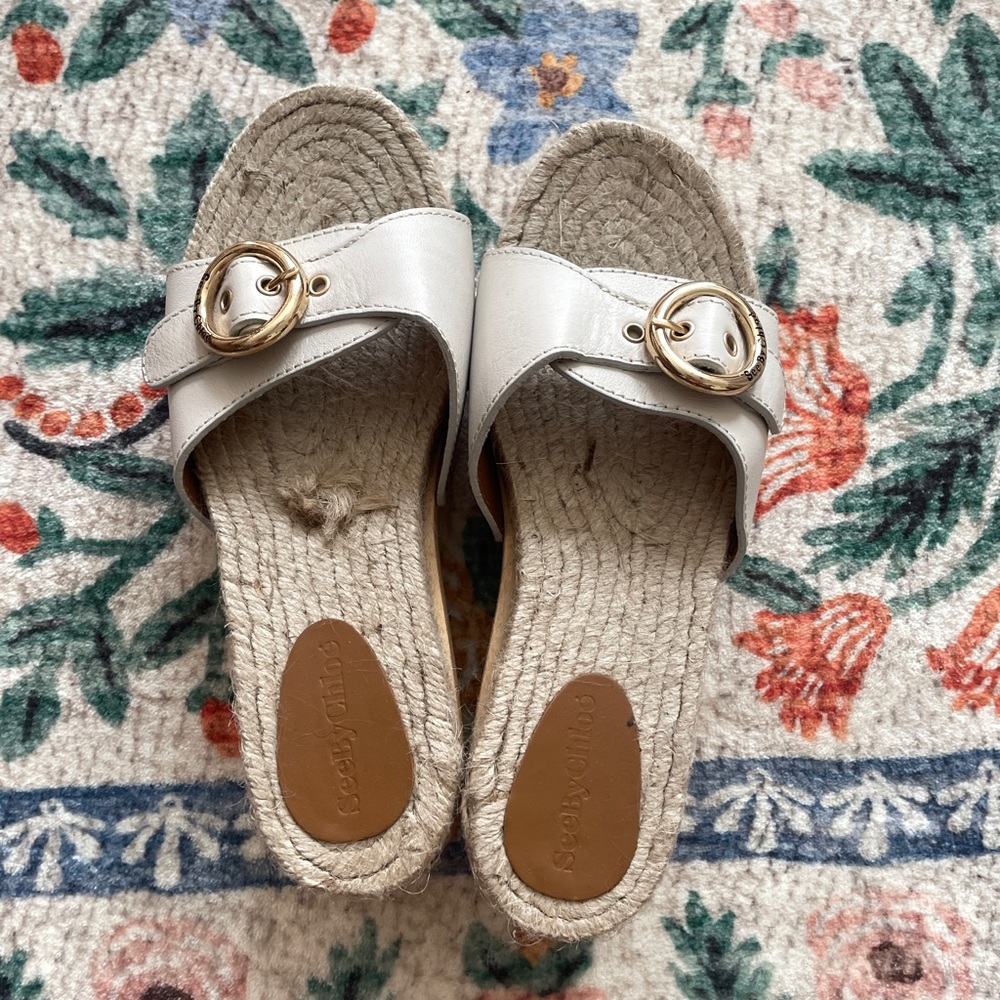See by Chloe platform sandals white with gold details